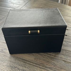 Pottery Barn Quinn Small embossed Leather Jewelry Box 7.5” x 5” Black NWT.